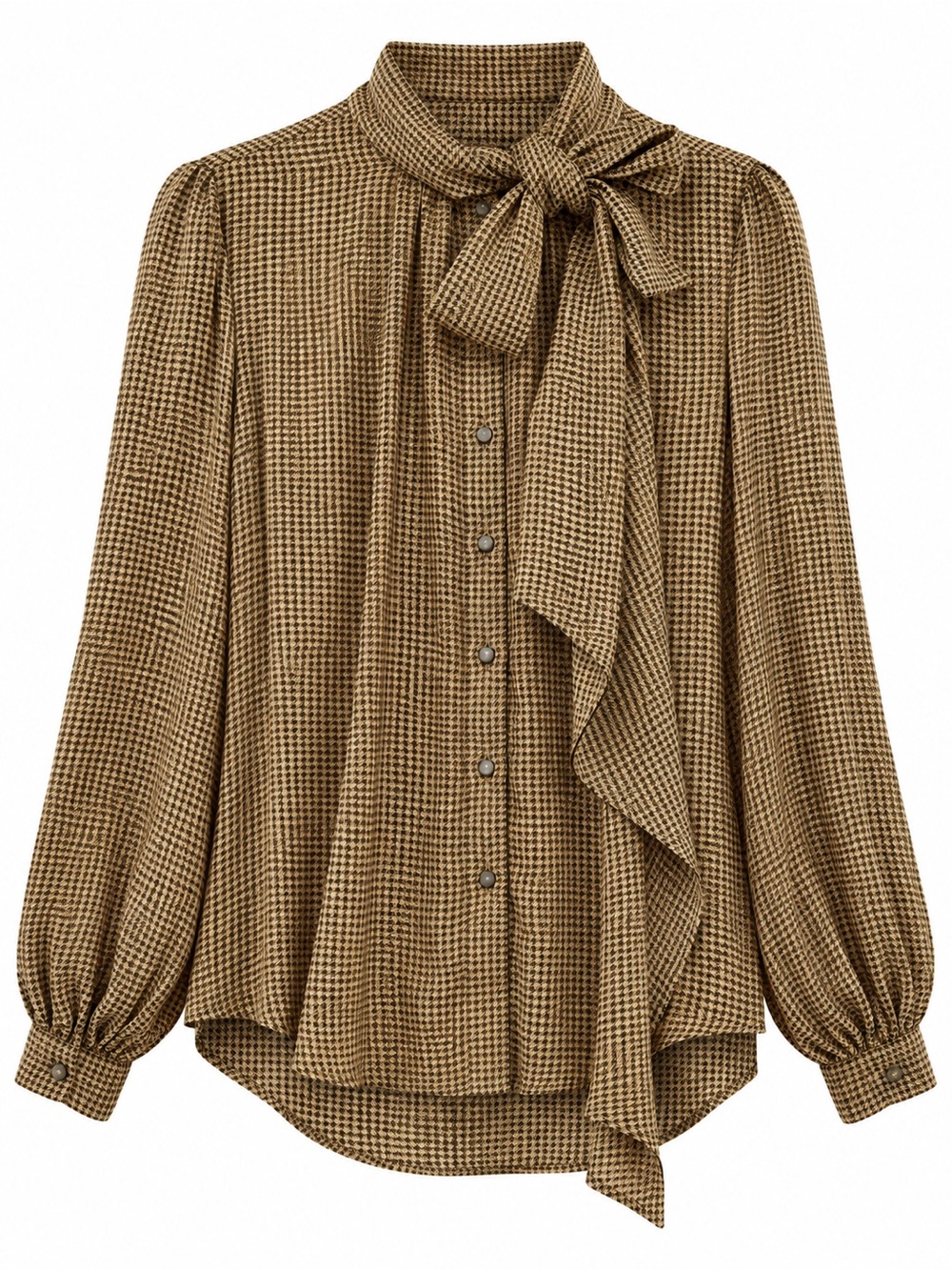 Lauren Ralph Lauren Silk Houndstooth Bow Neck Tie Blouse (q1)
